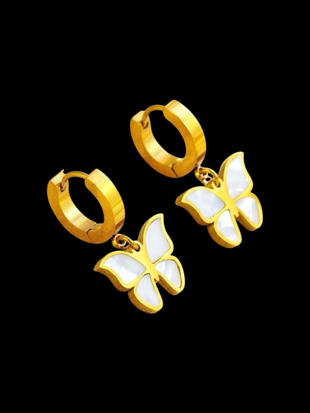 E9. Butterfly Hoops - 18K Gold Plated .5” Drop - New in Box